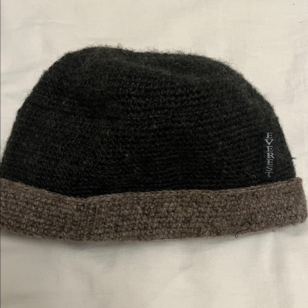 Everest Designs Crochet Tun Up Beanie In Light & Dark Brown 100% Wool
